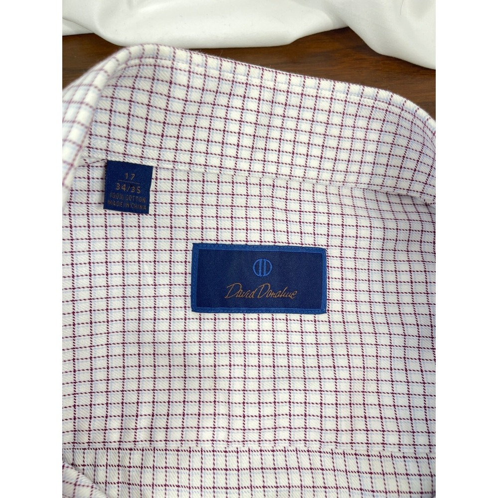 David Donahue Dress Shirt 17‎ 34/35 Check Pattern Neutral Business Casual
